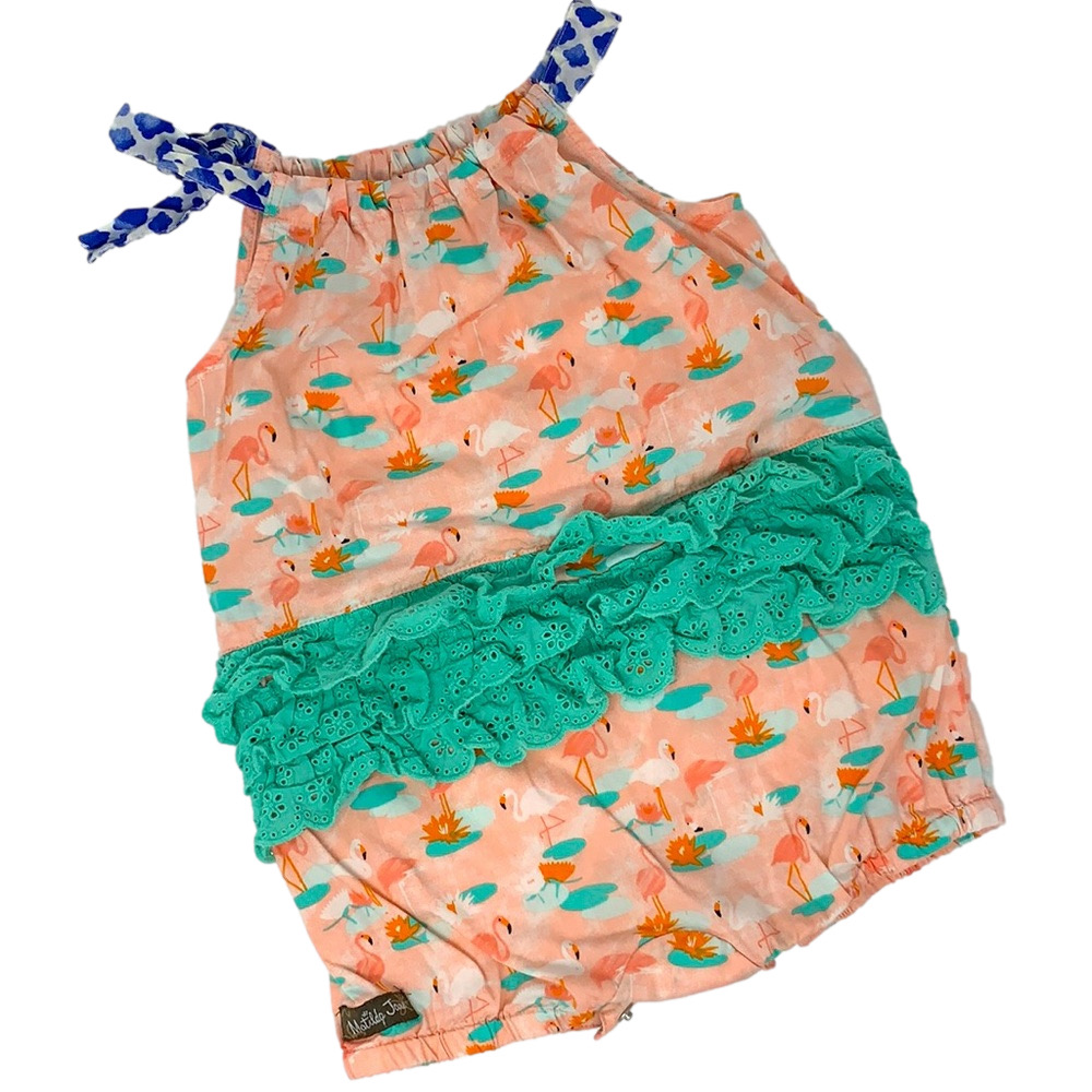 EUC Matilda Jane Ruffle Flamingo Romper